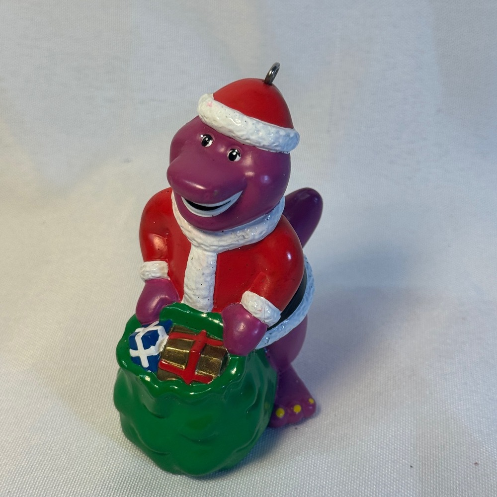 Vintage 1999 Barney the Dinosaur Santa Claus Christmas Ornament Lyons Group